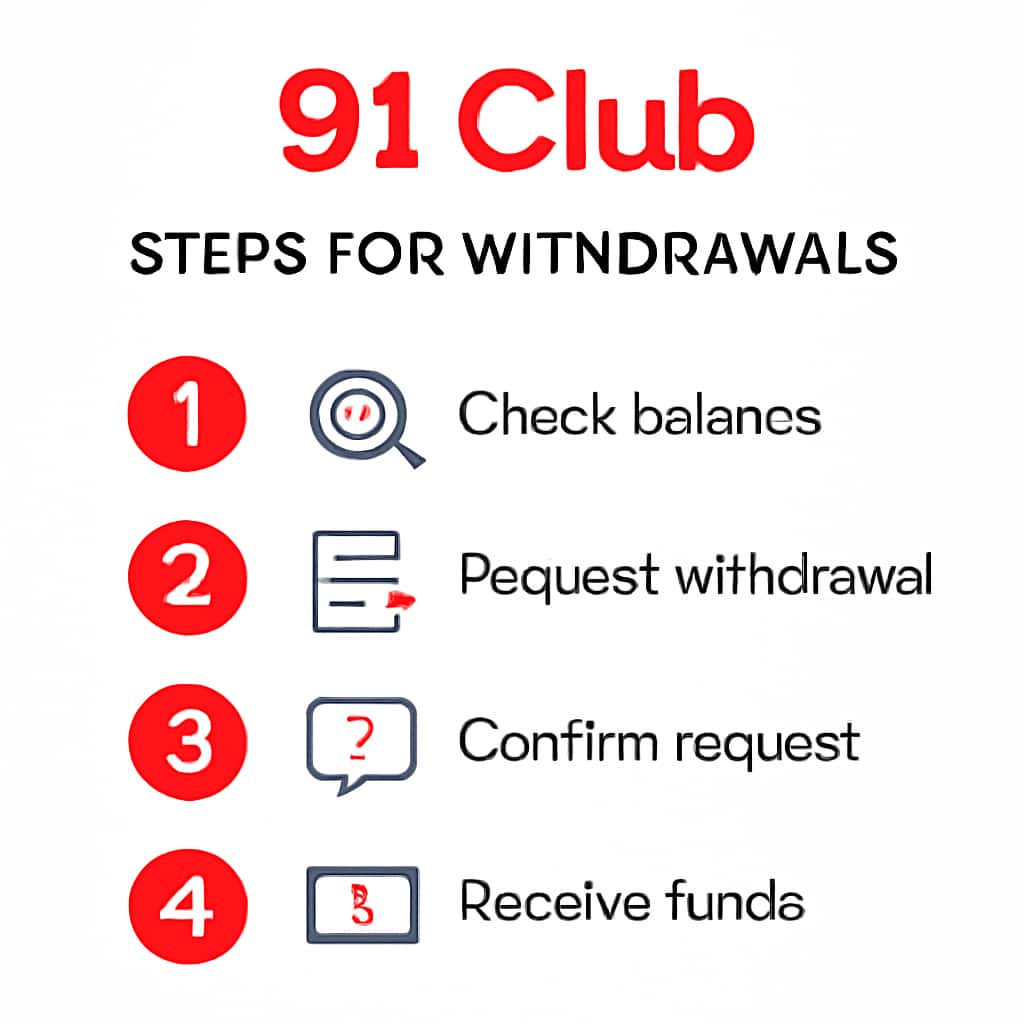 An educational diagram illustrating the steps involved in 91 Club withdrawals with the text '91 Club' included.